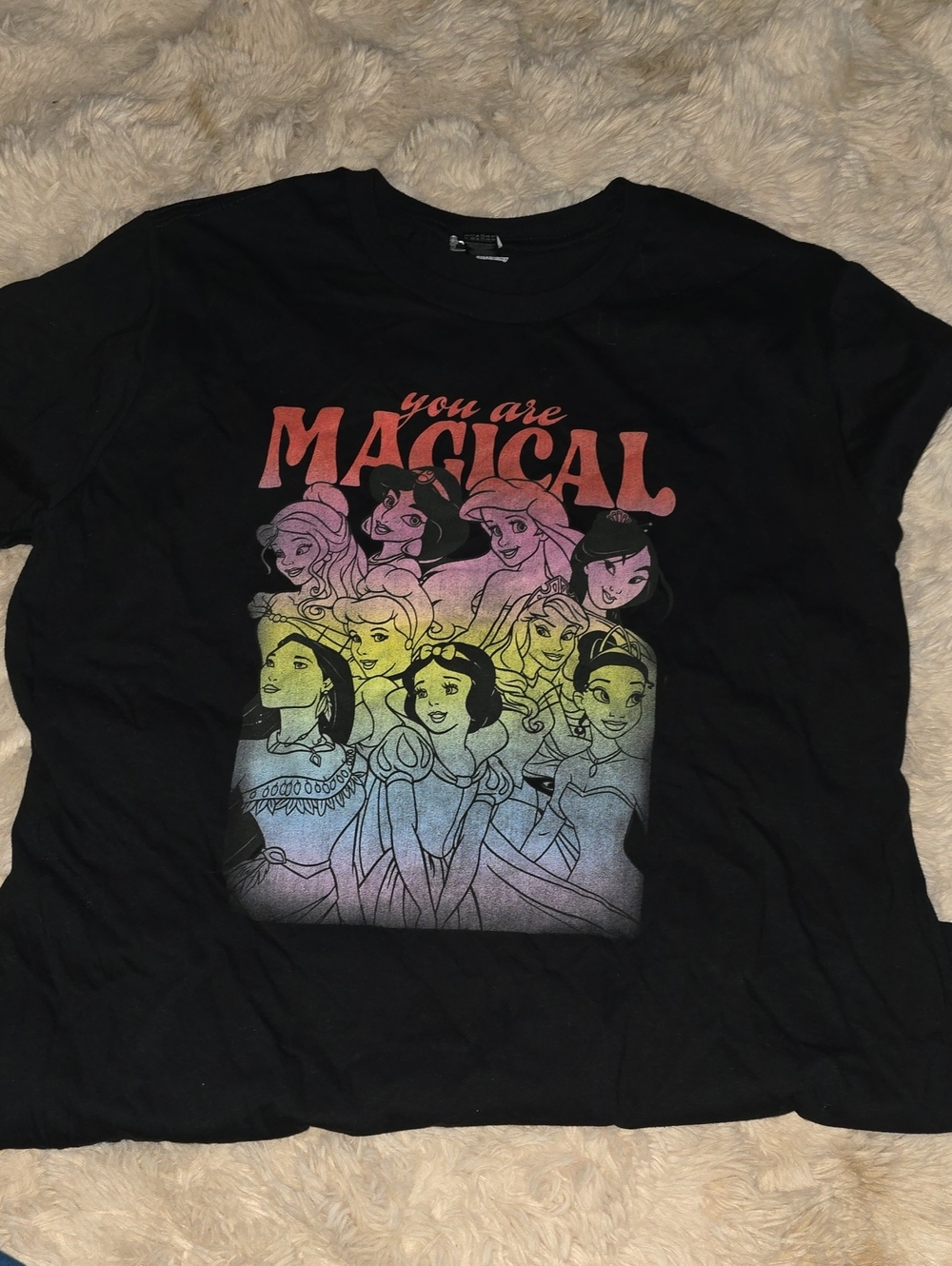 Disney Black Tee with Rainbow Disney Princess Graphic Women XL